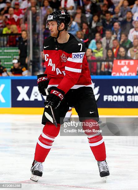 Sean Couturier of Canada skates against Germany during the IIHF World Championship group A match between Canada and Germany on May 3, 2015 in Prague,...
