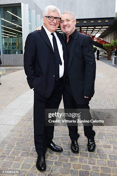 Patrizio Bertelli and Damien Hirst attends the Fondazione Prada Opening on May 3, 2015 in Milan, Italy.