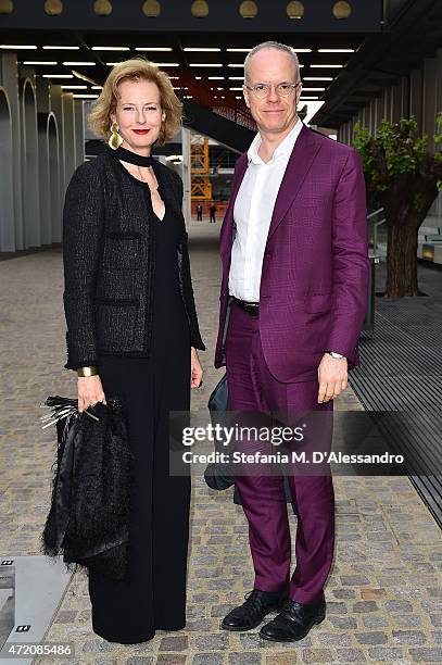 Hans-Ulrich Obrist and Julia Peyton-Jones attend the Fondazione Prada Opening on May 3, 2015 in Milan, Italy.