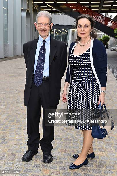 Salvatore Settis and Maria Michela Settis attend the Fondazione Prada Opening on May 3, 2015 in Milan, Italy.