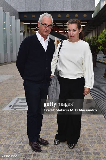 Peter Fischli and Madlaina Fishli attend the Fondazione Prada Opening on May 3, 2015 in Milan, Italy.