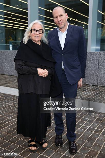 Michael Rock and Brigitte Lacombe attend the Fondazione Prada Opening on May 3, 2015 in Milan, Italy.