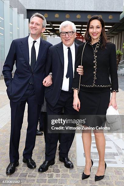 Alberto Nagel, Patrizio Bertelli and Roberta Furcolo attend the Fondazione Prada Opening on May 3, 2015 in Milan, Italy.