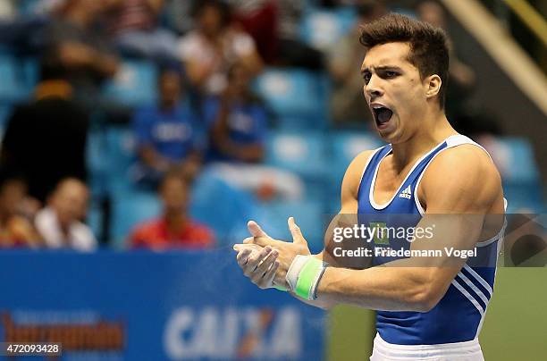 Petrix Steven Aguiar Barbosa of Brazil competes on the Pommel Horse during day two of the Gymnastics World Challenge Cup Brazil 2015 at Ibirapuera...