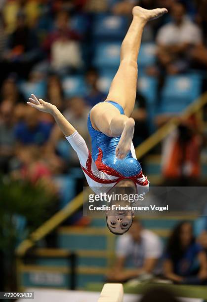 Paloma Guerrero of Argentina competes on the Balance Beam during day two of the Gymnastics World Challenge Cup Brazil 2015 at Ibirapuera Gymnasium on...