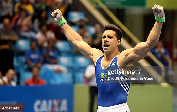 Petrix Steven Aguiar Barbosa of Brazil competes on the Pommel Horse during day two of the Gymnastics World Challenge Cup Brazil 2015 at Ibirapuera...