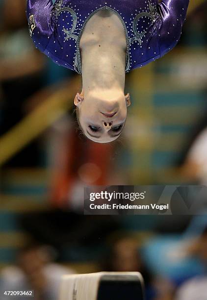 Sophie Scheder of Germany competes on the Balance Beam during day two of the Gymnastics World Challenge Cup Brazil 2015 at Ibirapuera Gymnasium on...