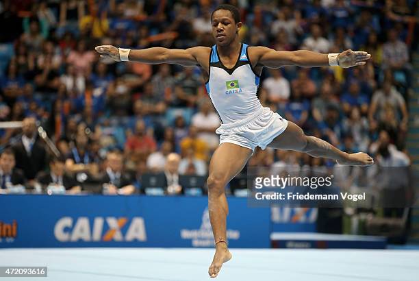 Angelo Assumpcao of Brazil competes on the Floor during day two of the Gymnastics World Challenge Cup Brazil 2015 at Ibirapuera Gymnasium on May 3,...