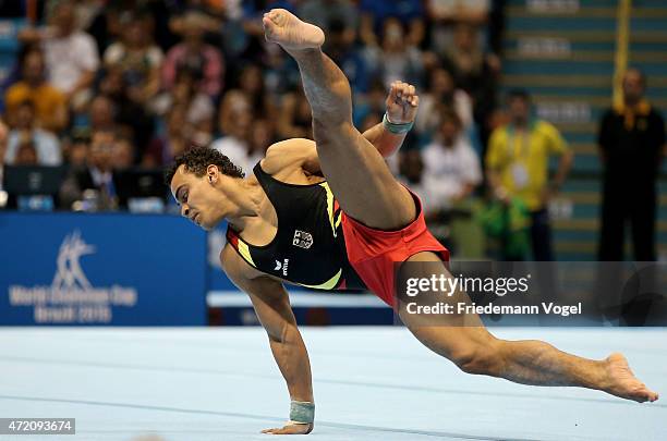 Mathias Fahrig of Germany competes on the Floor during day two of the Gymnastics World Challenge Cup Brazil 2015 at Ibirapuera Gymnasium on May 3,...