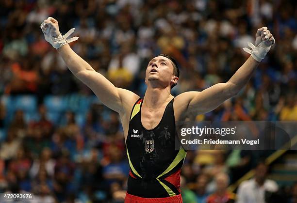 Andreas Toba of Germany competes on the Rings during day two of the Gymnastics World Challenge Cup Brazil 2015 at Ibirapuera Gymnasium on May 3, 2015...