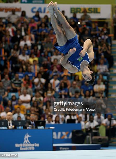 Diego Hypolito of Brazil competes on the Floor during day two of the Gymnastics World Challenge Cup Brazil 2015 at Ibirapuera Gymnasium on May 3,...