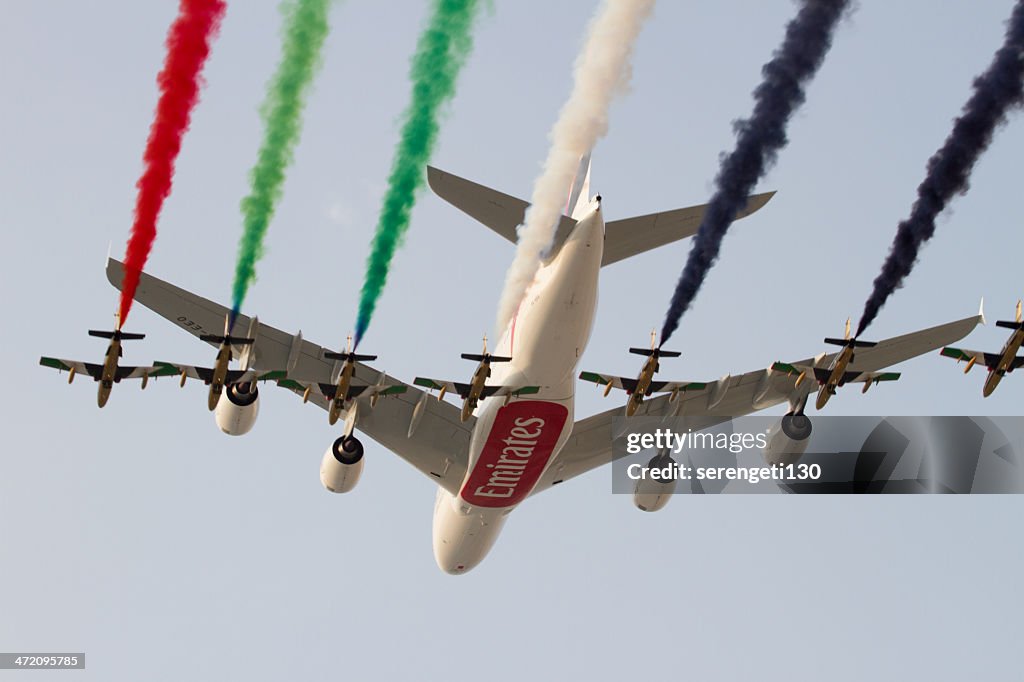 Emirates A380 and UAE aerobatic display team