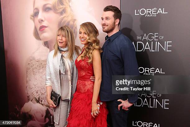 Elaine Lively, Blake Lively, and Eric Lively attend "The Age of Adaline" premiere at AMC Loews Lincoln Square 13 theater on April 19, 2015 in New...