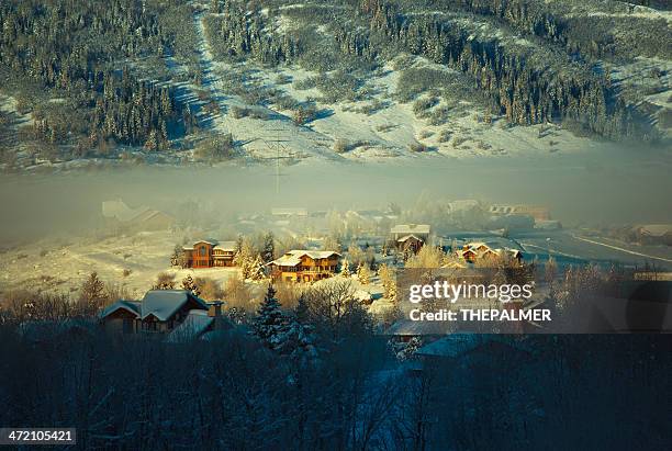 small town winter scene - steamboat springs stock pictures, royalty-free photos & images