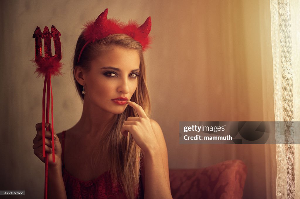 Girl wearing devil dress