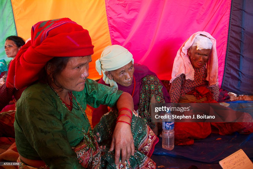 Women rest at  field hospital in Chautara, Nepal. A major 7.