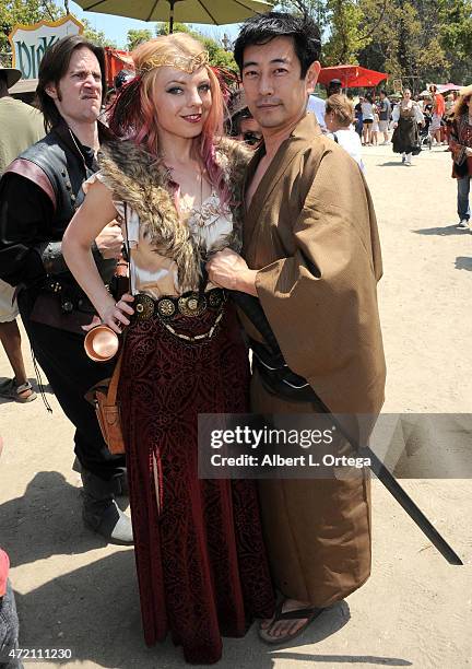 Cosplayer Jennifer Newman and actor/TV personality Grant Imahara at the 2015 Renaissance Pleasure Faire held at the Santa Fe Dam Recreation Area on...