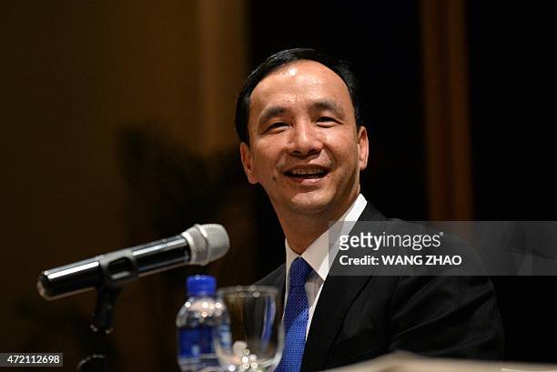 Eric Chu, chairman of Taiwan's ruling Kuomintang party attends a press conference at a hotel in Beijing on May 4, 2015. China's Communist Party chief...