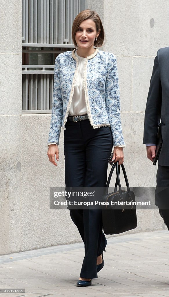Queen Letizia Of Spain Attends Association Against Cancer Meeting
