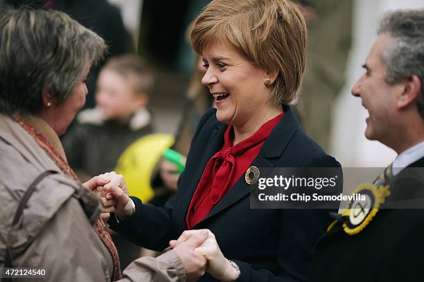 Genuine political campaigner, First Minister and leader of the Scottish National Party Nicola Sturgeon meets members of the public while supporting...