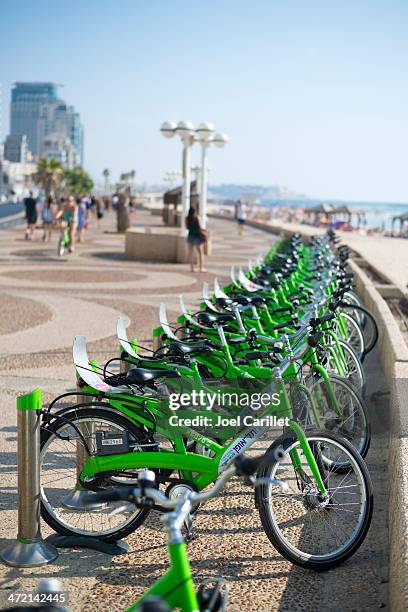 bike share station in tel aviv - corniche stock pictures, royalty-free photos & images