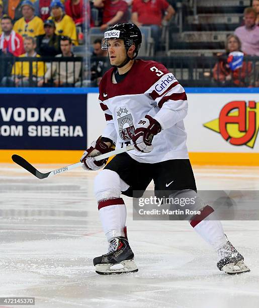 Maksims Sirokovs of Latvia skates against of Sweden during the IIHF World Championship group A match between Latvia and Sweden at o2 Arena on May 4,...