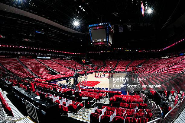 General view of the court before a game between the Brooklyn Nets and Atlanta Hawks in Game Five of the Eastern Conference Quarterfinals during the...