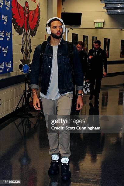 Deron Williams of the Brooklyn Nets arrives at the arena before a game against the Atlanta Hawks in Game Five of the Eastern Conference Quarterfinals...