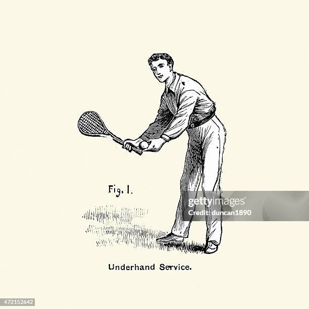 ilustraciones, imágenes clip art, dibujos animados e iconos de stock de victorian jugador de tenis-hipócritas servicio - atuendo de tenis