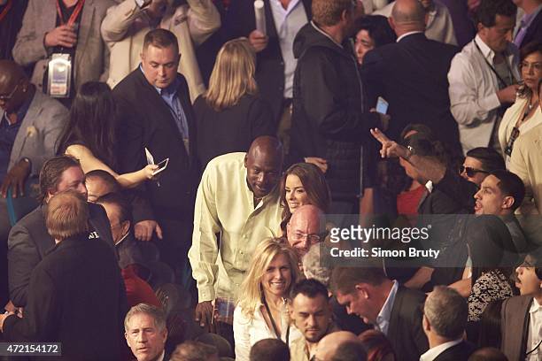 Super World / WBC / WBO Welterweight Title: Charlotte Hornets owner Michael Jordan and wife Yvette Prieto in crowd before Floyd Mayweather vs Manny...