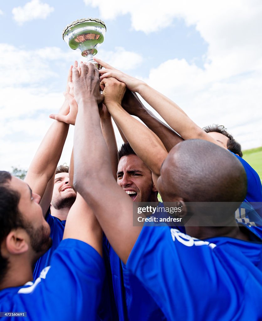 Football team celebrating a victory