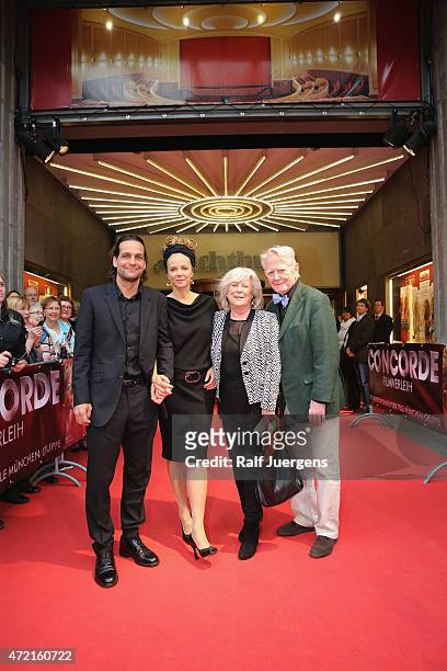 Robert Seeliger, Katja Riemann, Margarethe von Trotta and Gunnar Moeller attend the German premiere for the film 'Die abhandene Welt' at Lichtburg on...
