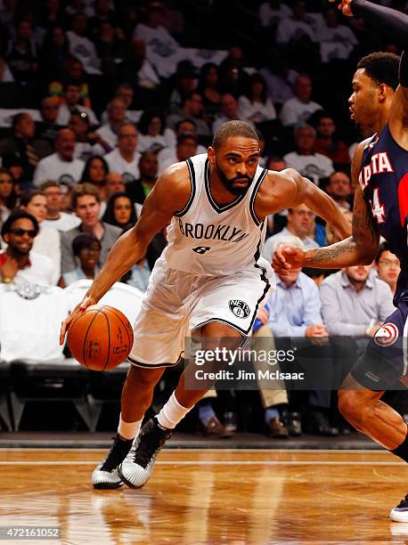 Alan Anderson of the Brooklyn Nets in action against the Atlanta Hawks during game six in the first round of the 2015 NBA Playoffs at Barclays Center...