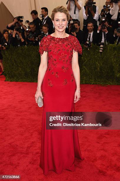 President and CEO of Yahoo Marissa Mayer attends the "China: Through The Looking Glass" Costume Institute Benefit Gala at the Metropolitan Museum of...