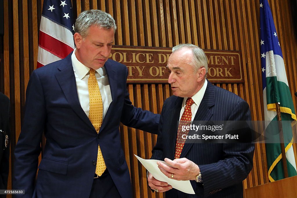 Mayor De Blasio And NYPD Police Chief Bratton Speak At City Hall On Death Of Officer Brian Moore