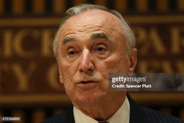 New York City Police Commissioner Bill Bratton speaks at a news conference at police headquarters following the death of officer Brian Moore on May...