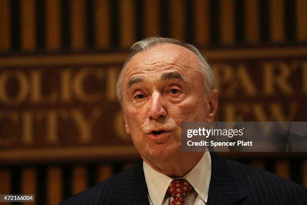 New York City Police Commissioner Bill Bratton speaks at a news conference at police headquarters following the death of officer Brian Moore on May...