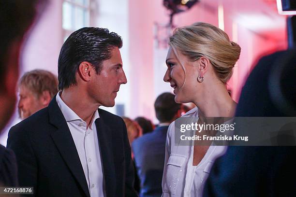 Marcus Riesch and his wife Maria Hoefl-Riesch attend the OTTO Exclusive Sport Cooperation celebrations on May 04, 2015 in Munich, Germany.