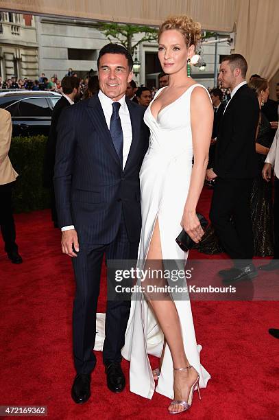 Andre Balazs and Uma Thurman attend the "China: Through The Looking Glass" Costume Institute Benefit Gala at the Metropolitan Museum of Art on May 4,...