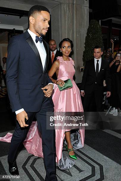 Kerry Washington and Nnamdi Asomugha depart The Mark Hotel for the Met Gala at the Metropolitan Museum of Art on May 4, 2015 in New York City.