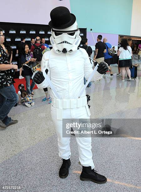 Cosplayer dressed as a mashup of Storm Trooper and Droog from 'A Clockwork Orange' on Day Four of Disney's 2015 Star Wars Celebration held at the...