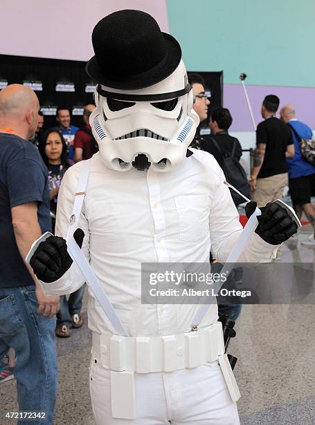 Cosplayer dressed as a mashup of Storm Trooper and Droog from 'A Clockwork Orange' on Day Four of Disney's 2015 Star Wars Celebration held at the...