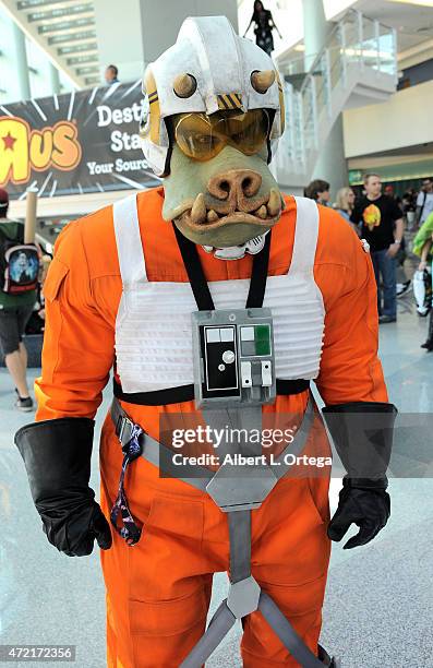 Cosplayer dressed as a mashup of Jabba's Pig guard and Rebl Pilot on Day Four of Disney's 2015 Star Wars Celebration held at the Anaheim Convention...