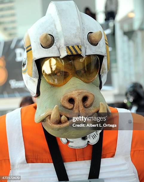 Cosplayer dressed as a mashup of Jabba's Pig guard and Rebl Pilot on Day Four of Disney's 2015 Star Wars Celebration held at the Anaheim Convention...