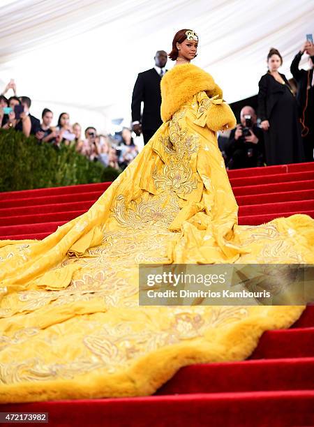 Rihanna attends the "China: Through The Looking Glass" Costume Institute Benefit Gala at the Metropolitan Museum of Art on May 4, 2015 in New York...