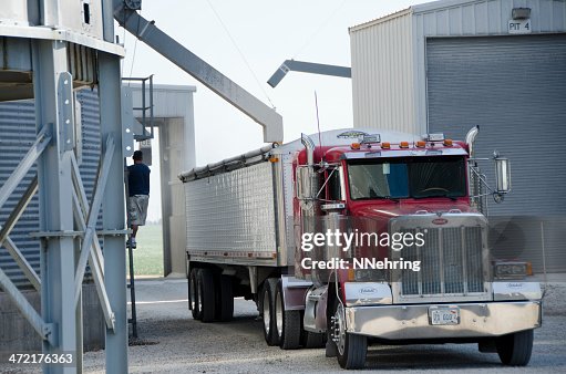 Semi loading corn at grain elevator Semi loading corn at grain elevator