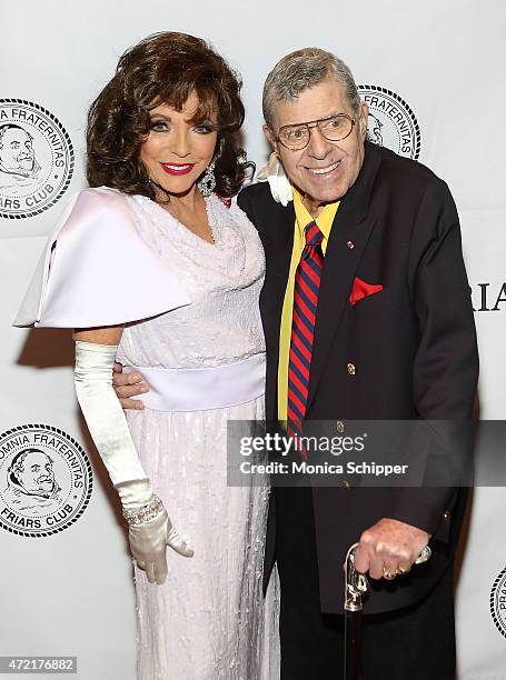 Dame Joan Collins, DBE and actor Jerry Lewis attend the Friars Club Salute To Joan Collins at The Friars Club on May 4, 2015 in New York City.