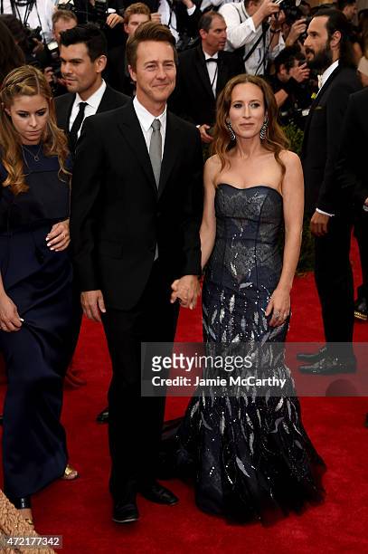 Edward Norton and Shauna Robertson attend the "China: Through The Looking Glass" Costume Institute Benefit Gala at the Metropolitan Museum of Art on...