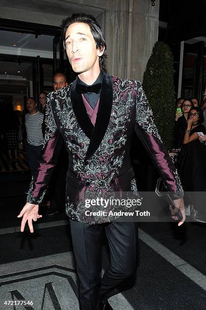 Adrien Brody departs The Mark Hotel for the Met Gala at the Metropolitan Museum of Art on May 4, 2015 in New York City.