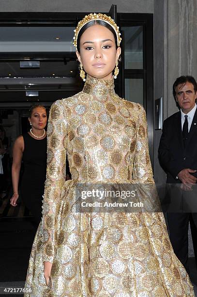 Courtney Eaton departs The Mark Hotel for the Met Gala at the Metropolitan Museum of Art on May 4, 2015 in New York City.